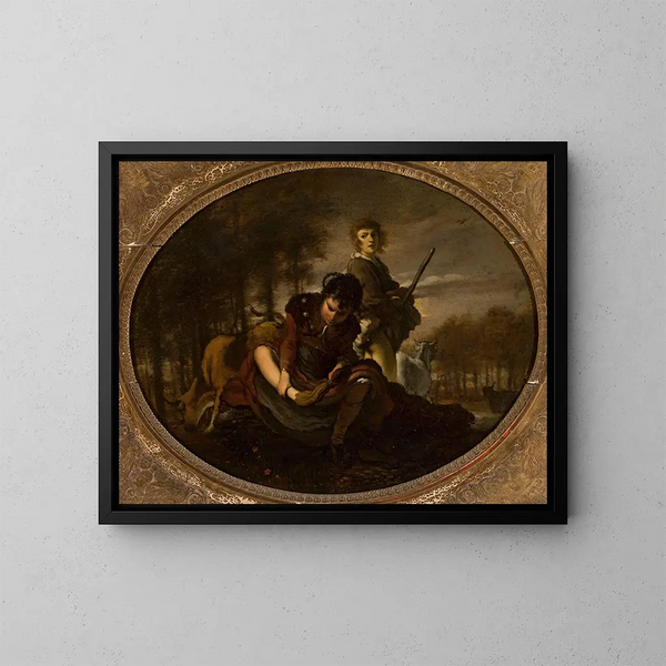 Preparations before crossing the river - Carel de Moor II — framed artwork on a wall