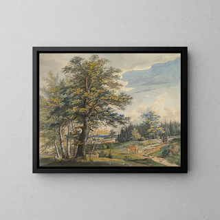 Carl August Lebschee - Wooded Landscape with Stag.webp