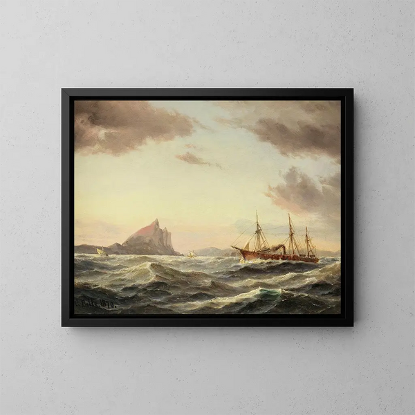 Bateau à vapeur devant le rocher de Gibraltar - Carl Bille — ingelijst kunstwerk aan de muur