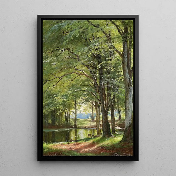 Ruisseau à travers la forêt - Carl Frederik Aagaard — framed artwork on a wall