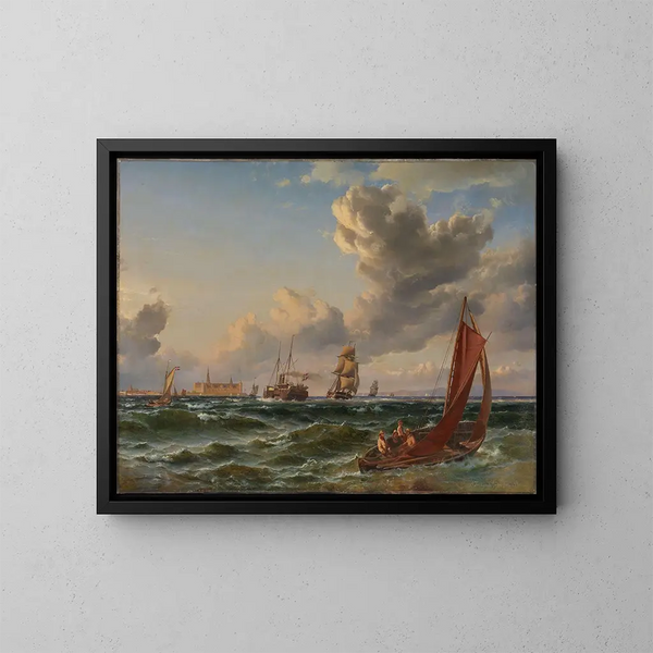 Parti de la mer de Øresund avec Kronborg - Carl Frederik Sørensen — framed artwork on a wall