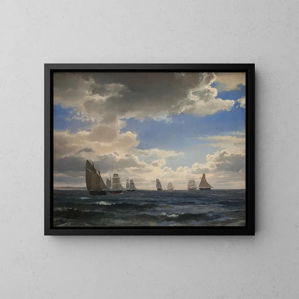 Bateaux à voile dans le Sound au sud de Kronborg - Carl Frederik Sørensen — framed artwork on a wall