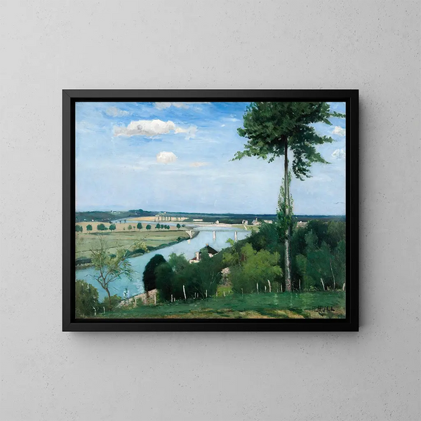 French river landscape painting at Bois-le-Roi - Carl Fredrik Hill — framed artwork on a wall
