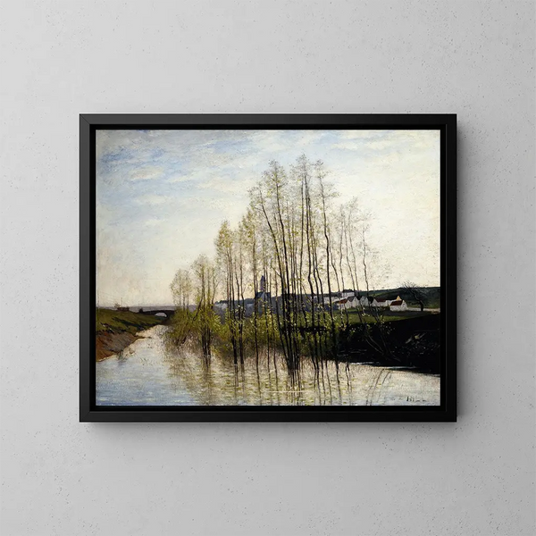 Landscape of a River in Champagne - Carl Fredrik Hill — framed artwork on a wall