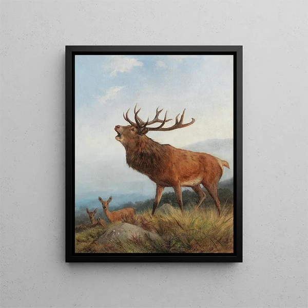 A roaring stag - Carl Friedrich Deiker — framed artwork on a wall