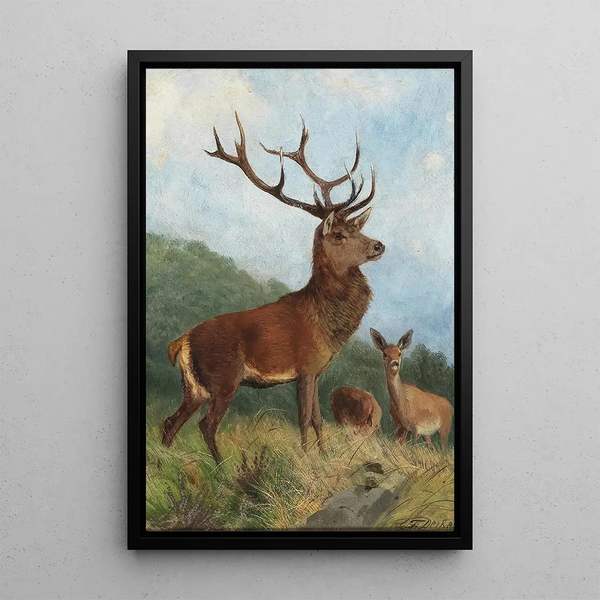 Stag dominant - Carl Friedrich Deiker — framed artwork on a wall