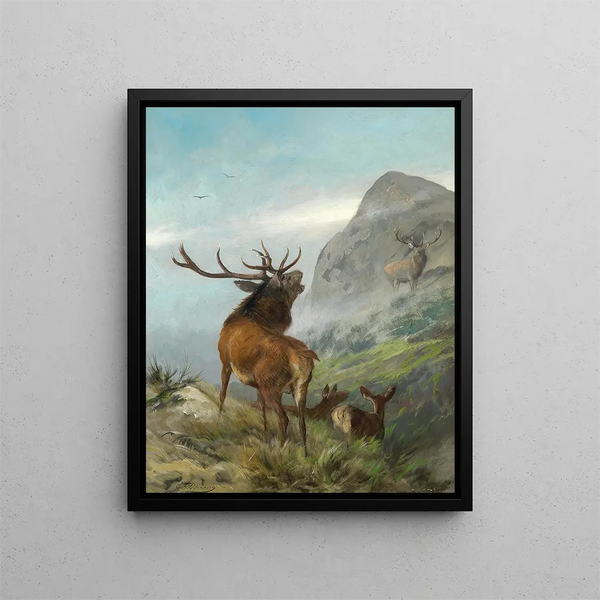 Röhrender Rothirsch - Carl Friedrich Deiker — framed artwork on a wall