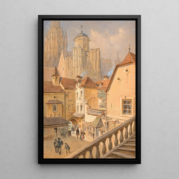 Carl Goebel - A view of St Stephens Cathedral from a passage house in Wollzeile.webp
