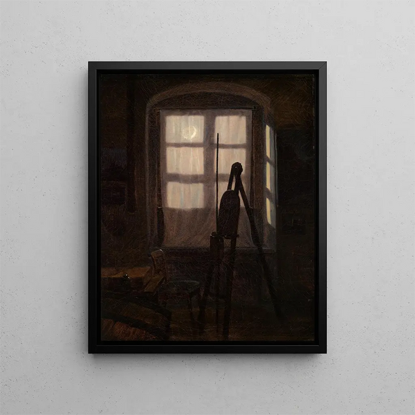 Atelier du peintre au clair de lune - Carl Gustav Carus — framed artwork on a wall