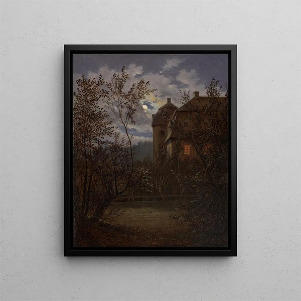 Château de Milkel au clair de lune - Carl Gustav Carus — framed artwork on a wall