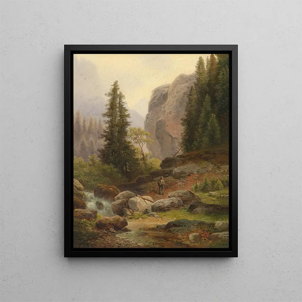 Hunters in the high mountains - Carl Hasch — framed artwork on a wall