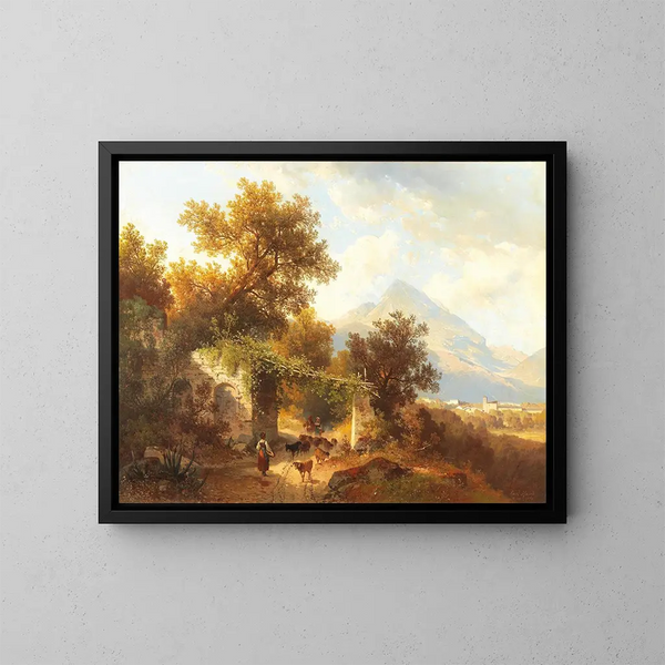 View of Varrone with Mount Saint-Martin in the Sarca Valley, South Tyrol - Carl Hasch — framed artwork on a wall