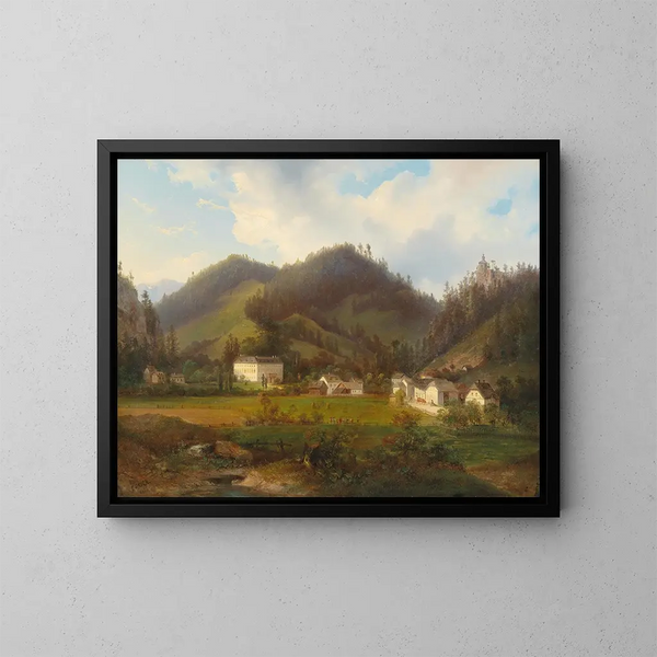 View of Gutenstein Castle - Carl Hasch — framed artwork on a wall