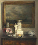 Interior painting with various decorative objects on a chest of drawers in front of a painting - Carl Holse — artwork view
