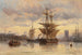 Zeilboten in een Haven - Carl Joseph Kuwasseg — weergave van het kunstwerk