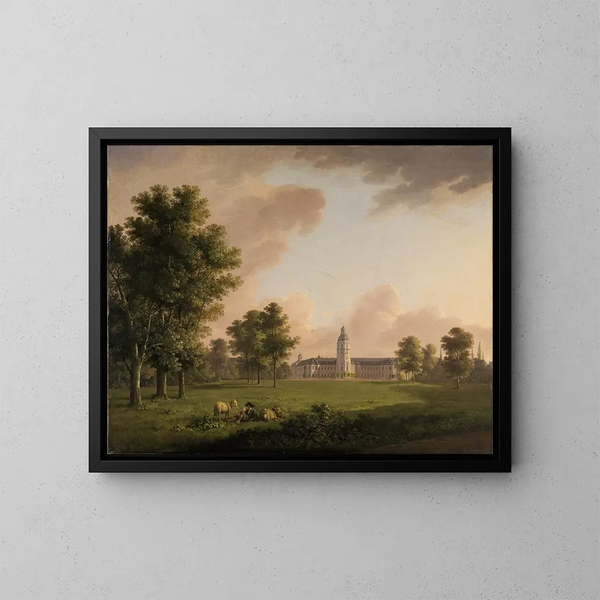 Vue du château de Karlsruhe depuis le jardin du château - Carl Kuntz — framed artwork on a wall
