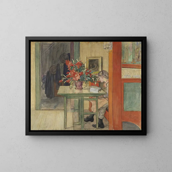 Lisbeth lezend - Carl Larsson — ingelijst kunstwerk aan de muur