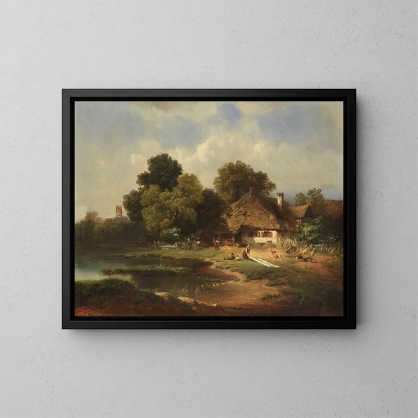 Landschap met boerderij - Carl Millner — ingelijst kunstwerk aan de muur
