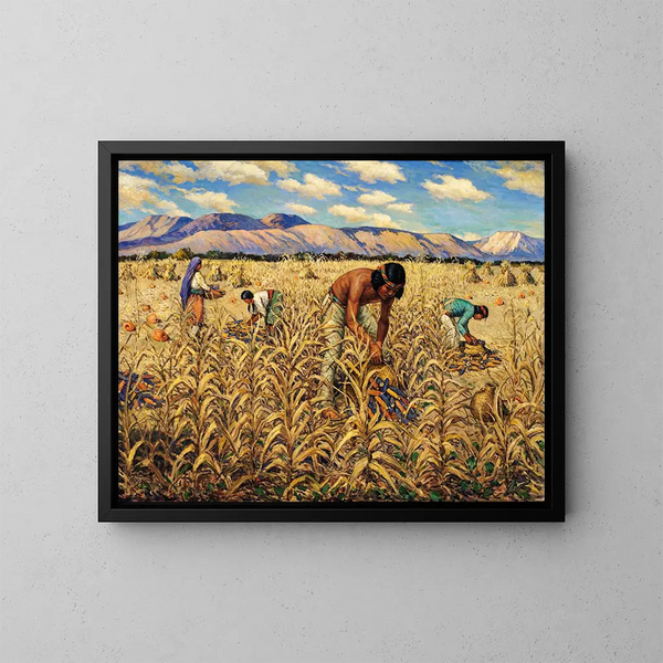 Harvest of Corn in Santo Domingo - Carl Moon — framed artwork on a wall