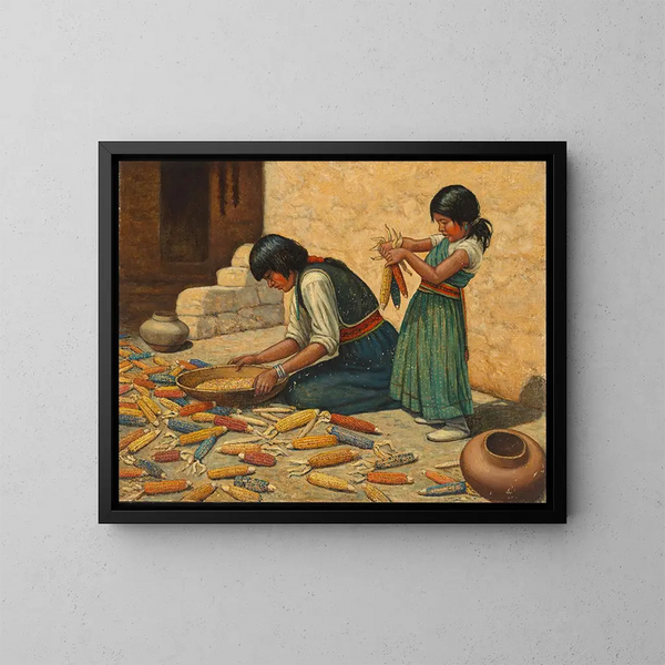 Corn drying painting - Carl Moon — framed artwork on a wall