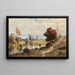 Landschapsschilderij met koeien die drinken en stad op de achtergrond - Carl Philipp Weber — ingelijst kunstwerk aan de muur