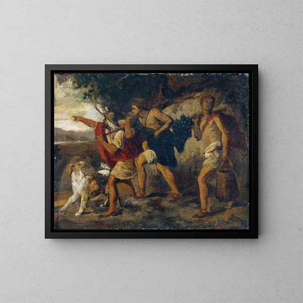 Les éclaireurs avec le raisin - Carl Rahl — framed artwork on a wall