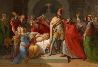 Carl Rahl - Kriemhild an der Leiche Siegfrieds erklrt Hagen als dessen Mrder und schwrt Rache.webp