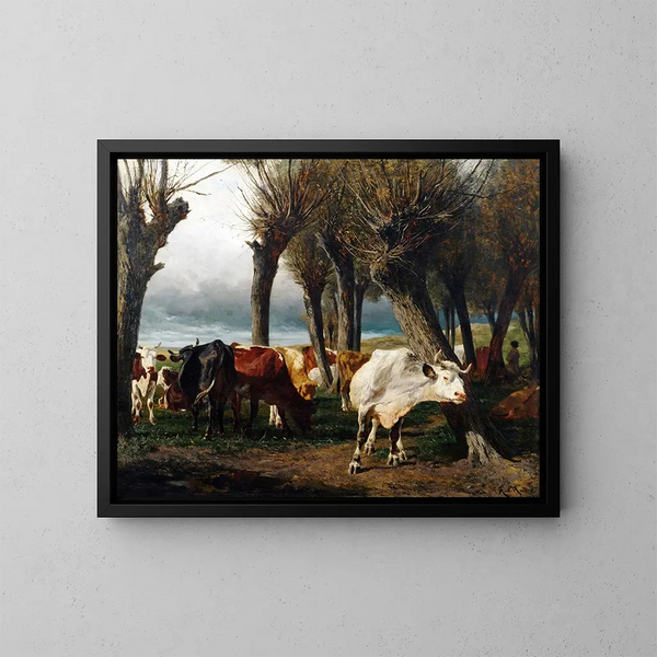 Bétail sous des saules pleureurs - Carl Rudolf Huber — framed artwork on a wall