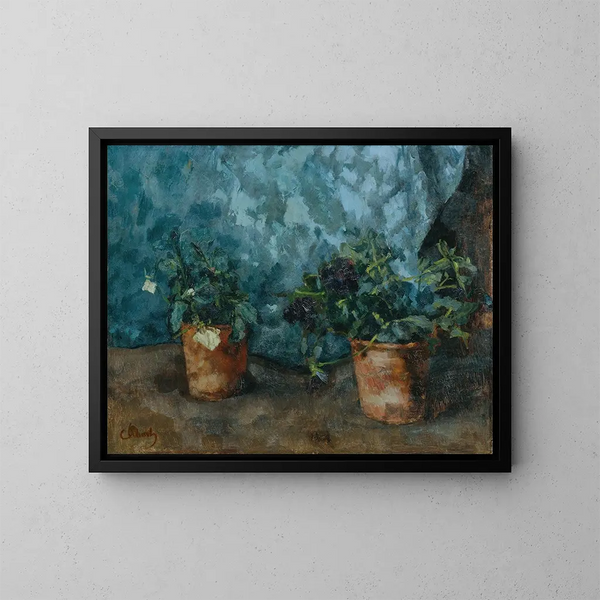 Nature morte avec des pots de fleurs - Carl Schuch — framed artwork on a wall
