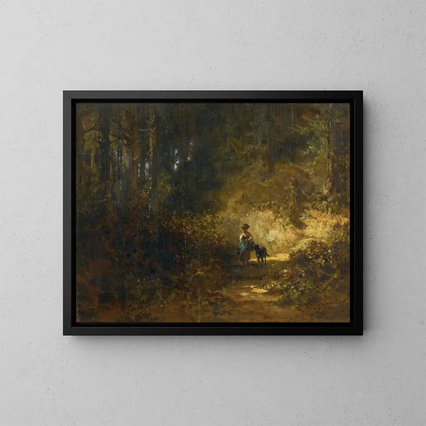 In het bos - Carl Spitzweg — ingelijst kunstwerk aan de muur