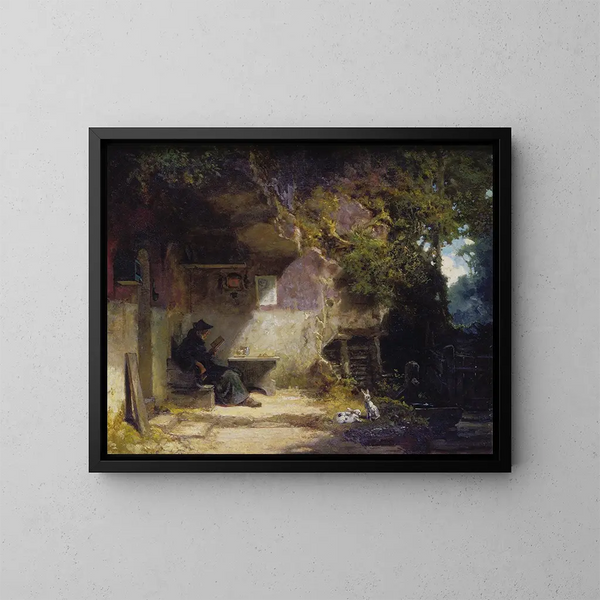 De kluizenaar voor zijn retraite - Carl Spitzweg — ingelijst kunstwerk aan de muur