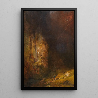 Carl Spitzweg - Wanderer in der Gebirgsschlucht bei Gewitter.webp