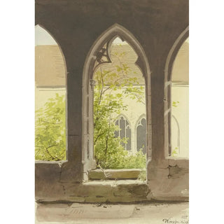 Carl Theodor Reiffenstein - Blick aus dem Kreuzgang in den zugewachsenen Klosterhof der Stiftskirche St Peter und Paul in Bad Wimpfen.webp