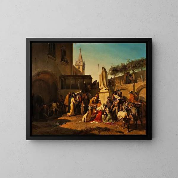 scène van de verdediging van een Spaanse stad tijdens een guerrillaoorlog - Carl von Heideck — ingelijst kunstwerk aan de muur