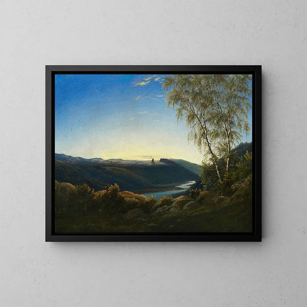 Landscape of Elbe at Sunrise - Carl Wagner — framed artwork on a wall