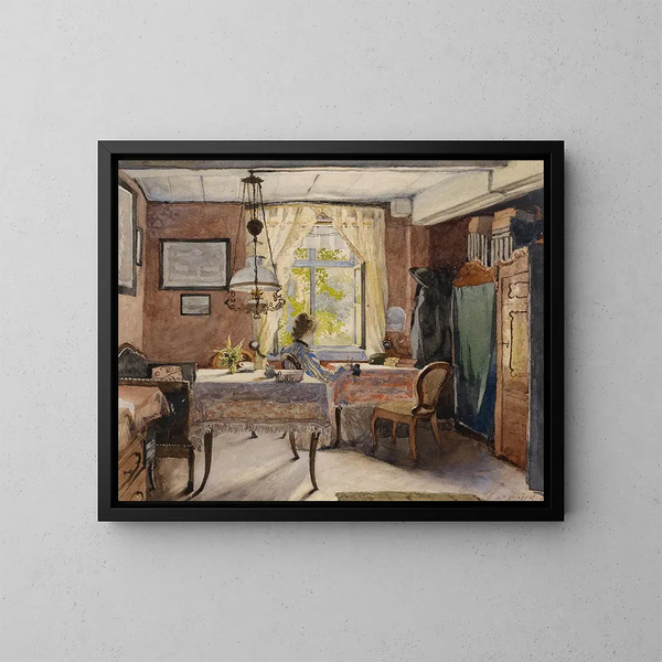 Sunny Interior Painting - Carl Wenzel Zajicek — framed artwork on a wall