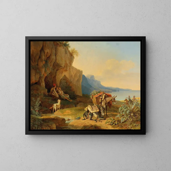 Griekenland rustend onderweg naar de markt - Carl Wilhelm von Heideck — ingelijst kunstwerk aan de muur