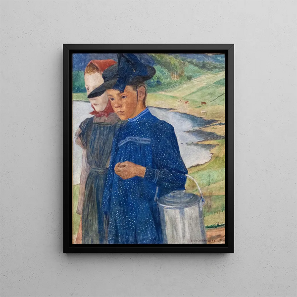 Two girls on the road - Carl Wilhelmson — framed artwork on a wall