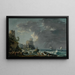 Storm off a rocky coast with a shipwreck in the foreground and a fort on the rocky shore above - Carlo Bonavia — framed artwork on a wall