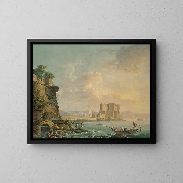 Naples painting with Castel dell'Ovo - Carlo Bonavia — framed artwork on a wall