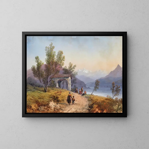 Prayer on the Lake Maggiore Shore - Carlo Bossoli — framed artwork on a wall