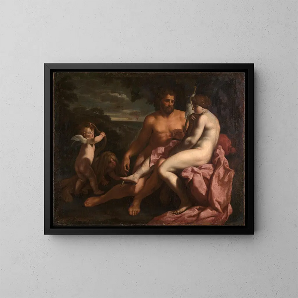 Hercules and Omphale - Carlo Cignani — framed artwork on a wall