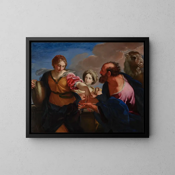 Rebecca and Eleazar at the Well - Carlo Maratti — framed artwork on a wall