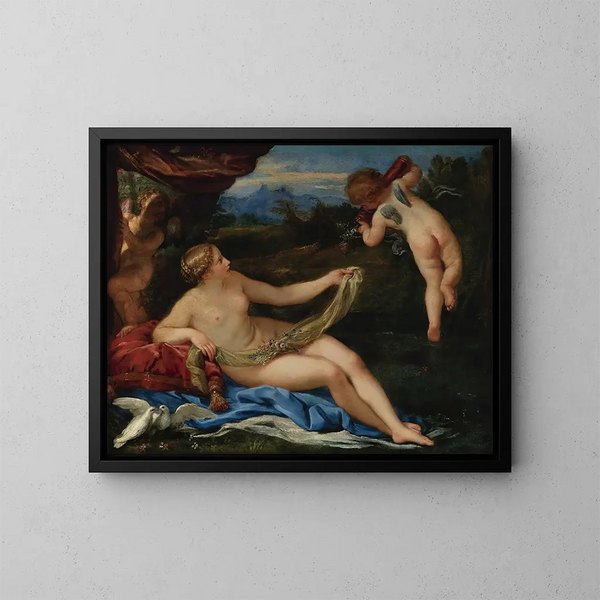 Venus and Cupid - Carlo Maratti — framed artwork on a wall