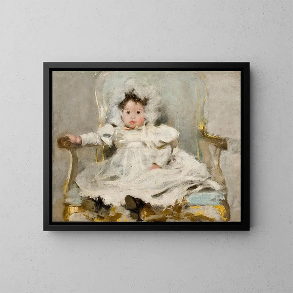 Portrait of a girl in white - Carlos Baca-Flor — framed artwork on a wall