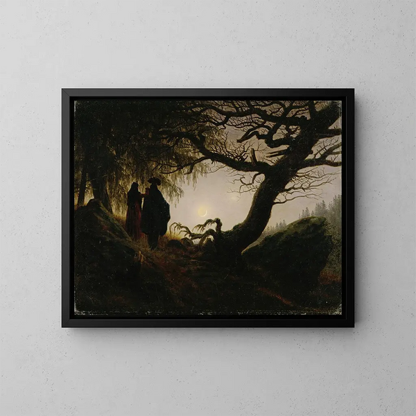Man en vrouw die de maan bekijken - Caspar David Friedrich — ingelijst kunstwerk aan de muur