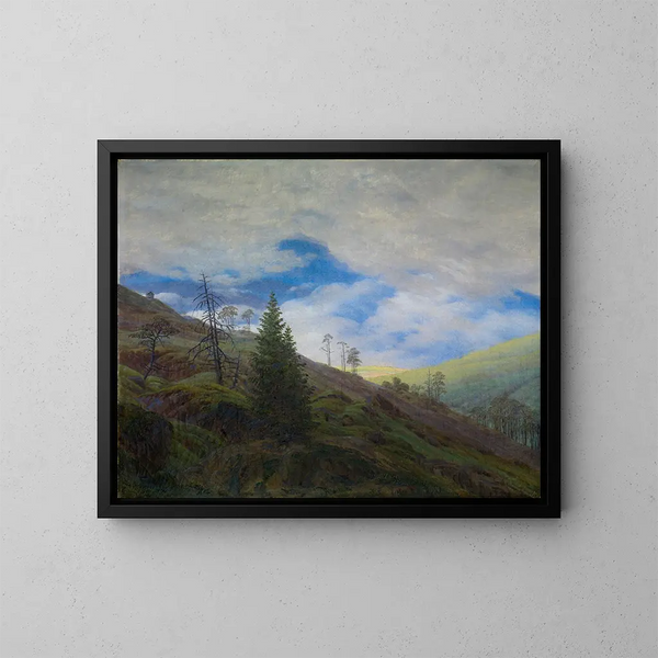 Zonnestraal in het Reuzengebergte - Caspar David Friedrich — ingelijst kunstwerk aan de muur