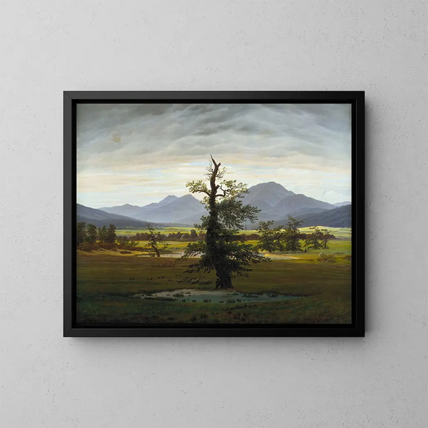van een dorpslandschap bij ochtendlicht, De eenzame boom - Caspar David Friedrich — ingelijst kunstwerk aan de muur