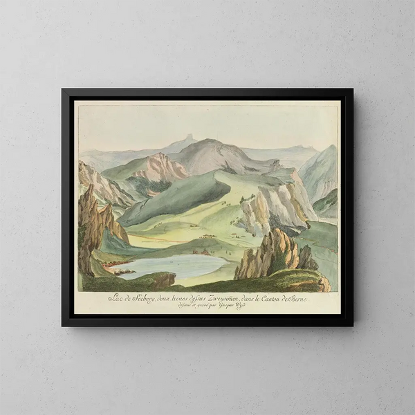 Lake of Seberg, two leagues above Zweysimmens in the canton of Bern - Caspar Leontius Wyss — framed artwork on a wall