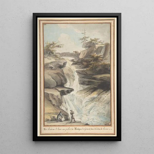 van een brug over de Aar aan de voet van de Grimsel in het kanton Bern - Caspar Wolf — ingelijst kunstwerk aan de muur